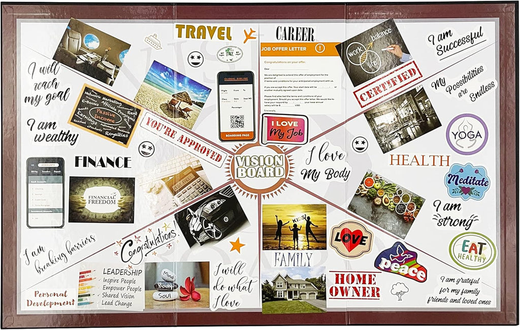 3 in 1 Vision Board: Decorative, Foldable, Dry Erase Vision Board Kit with 200+ Motivational Stickers. 27” X 17” Board to Manifest Your Goals Using Law of Attraction (Zion)