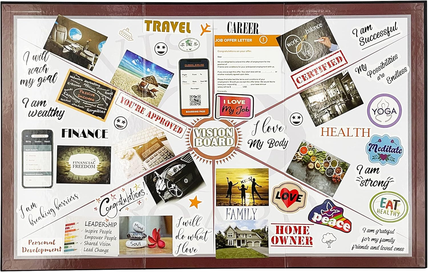 3 in 1 Vision Board: Decorative, Foldable, Dry Erase Vision Board Kit with 200+ Motivational Stickers. 27” X 17” Board to Manifest Your Goals Using Law of Attraction (Zion)