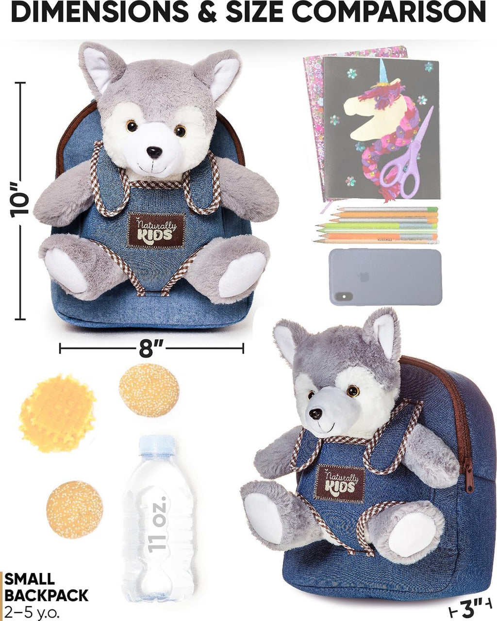 Wolf Backpack, Wolf Toys for Kids 3-5, Toddler Husky Stuffed Animal Gifts for 2 3 4 5 Year Old Girl Boy
