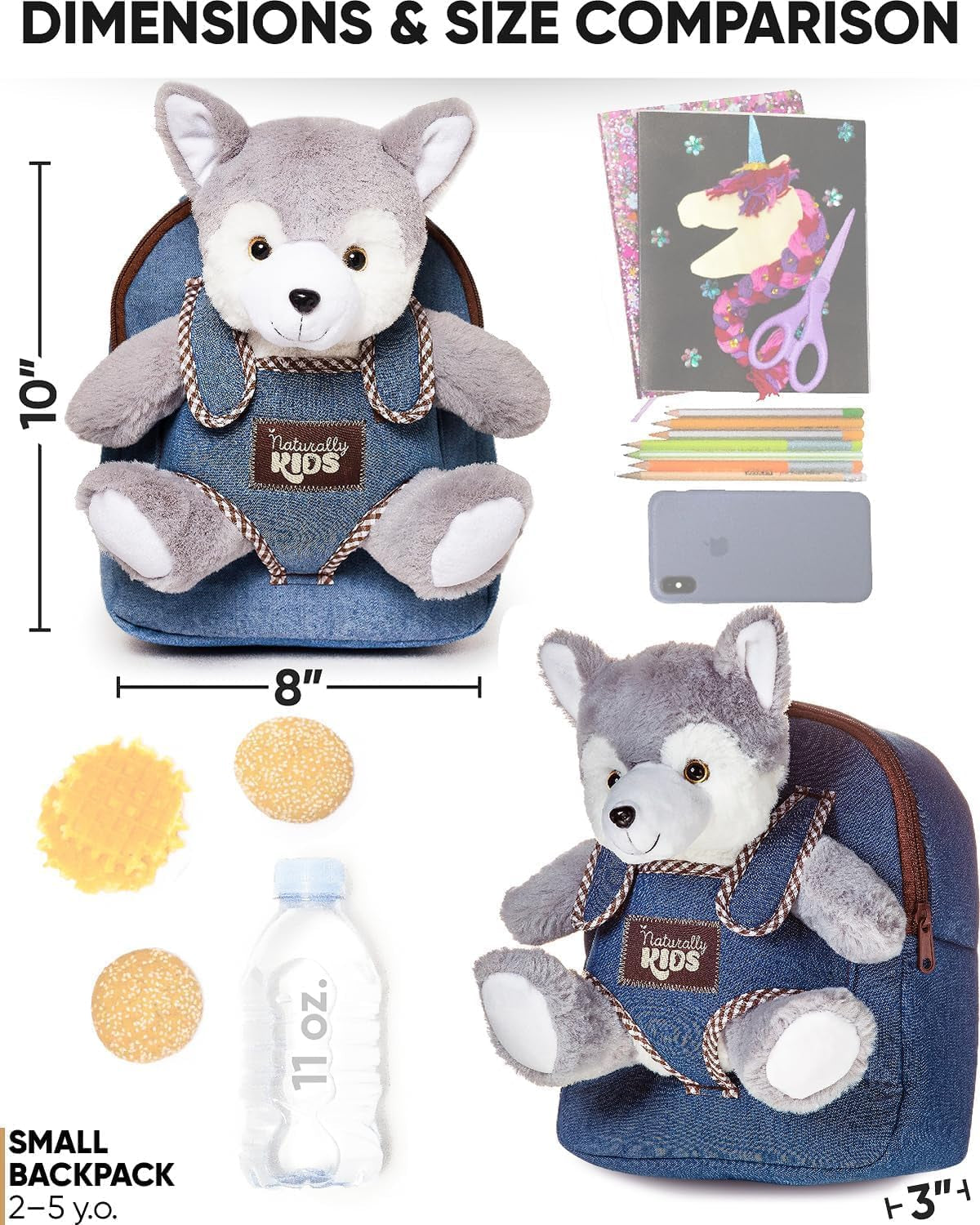 Wolf Backpack, Wolf Toys for Kids 3-5, Toddler Husky Stuffed Animal Gifts for 2 3 4 5 Year Old Girl Boy