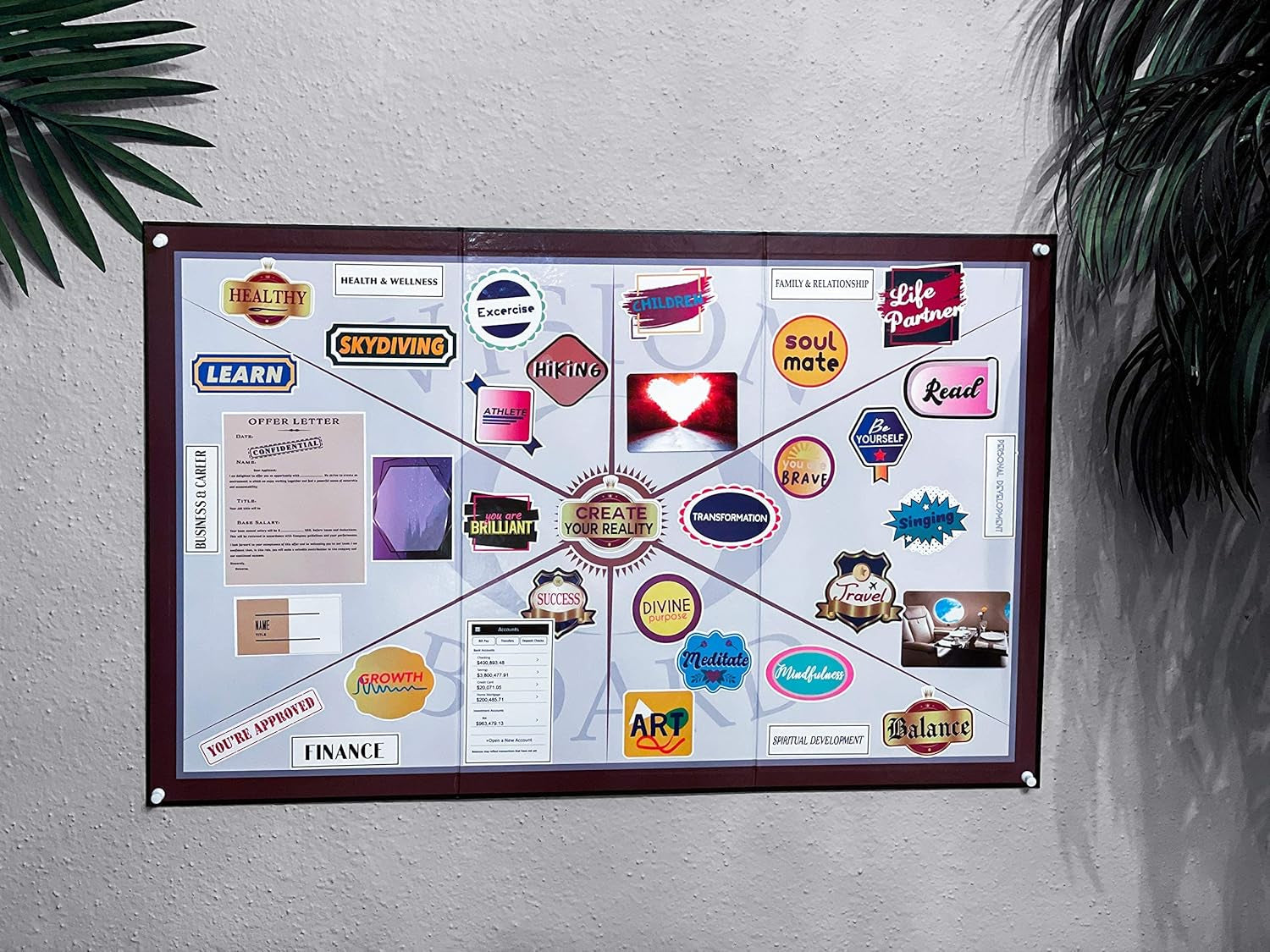 3 in 1 Vision Board: Decorative, Foldable, Dry Erase Vision Board Kit with 200+ Motivational Stickers. 27” X 17” Board to Manifest Your Goals Using Law of Attraction (Zion)