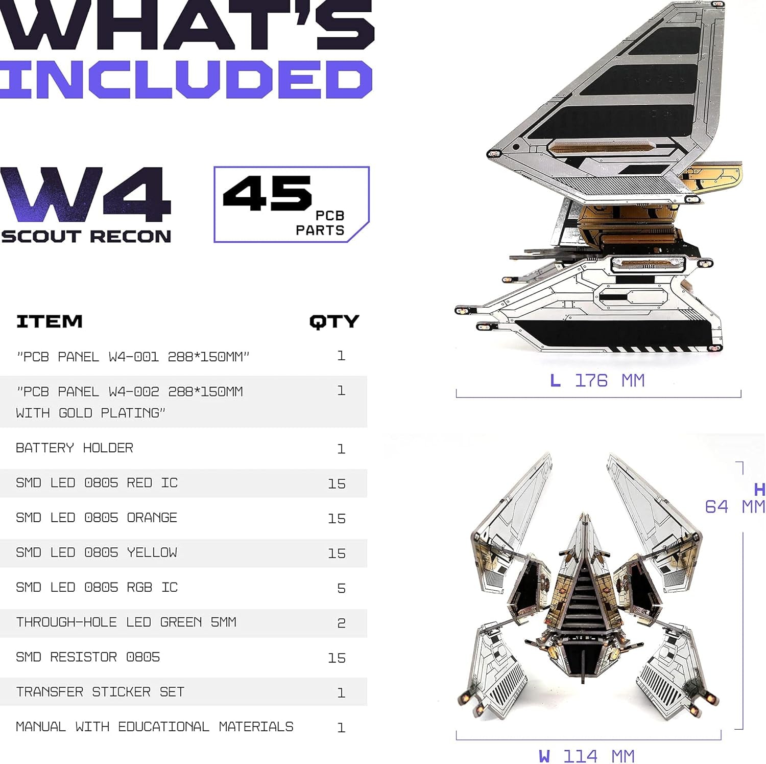 Robot Building Kit - W4 Scout Recon - DIY STEM Science Toys for Kids - Educational Robotics Kit - Printed Circuit Board Set - Build Your Own Robotic Spaceship Kits - Engineering Toy Gift