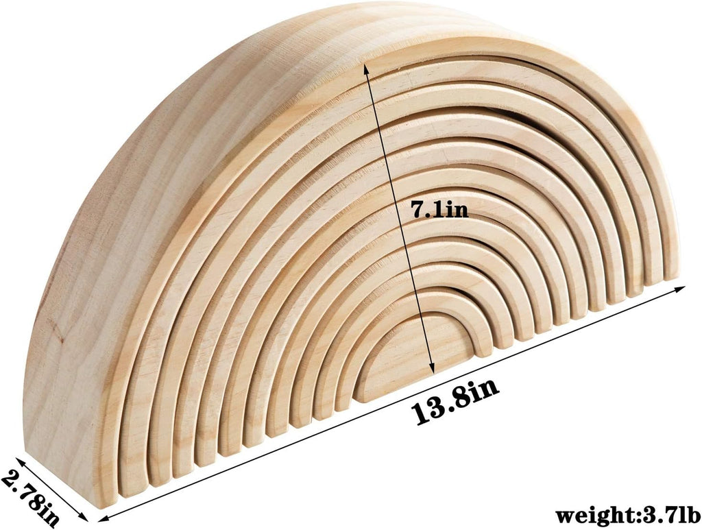 Wooden Rainbow Stacking Toy, 12 Piece Natural Wood Stacker, Extra Large Rainbow Stacking Toy, Nesting Puzzle Building Blocks Educational Toys for Kids Toddlers
