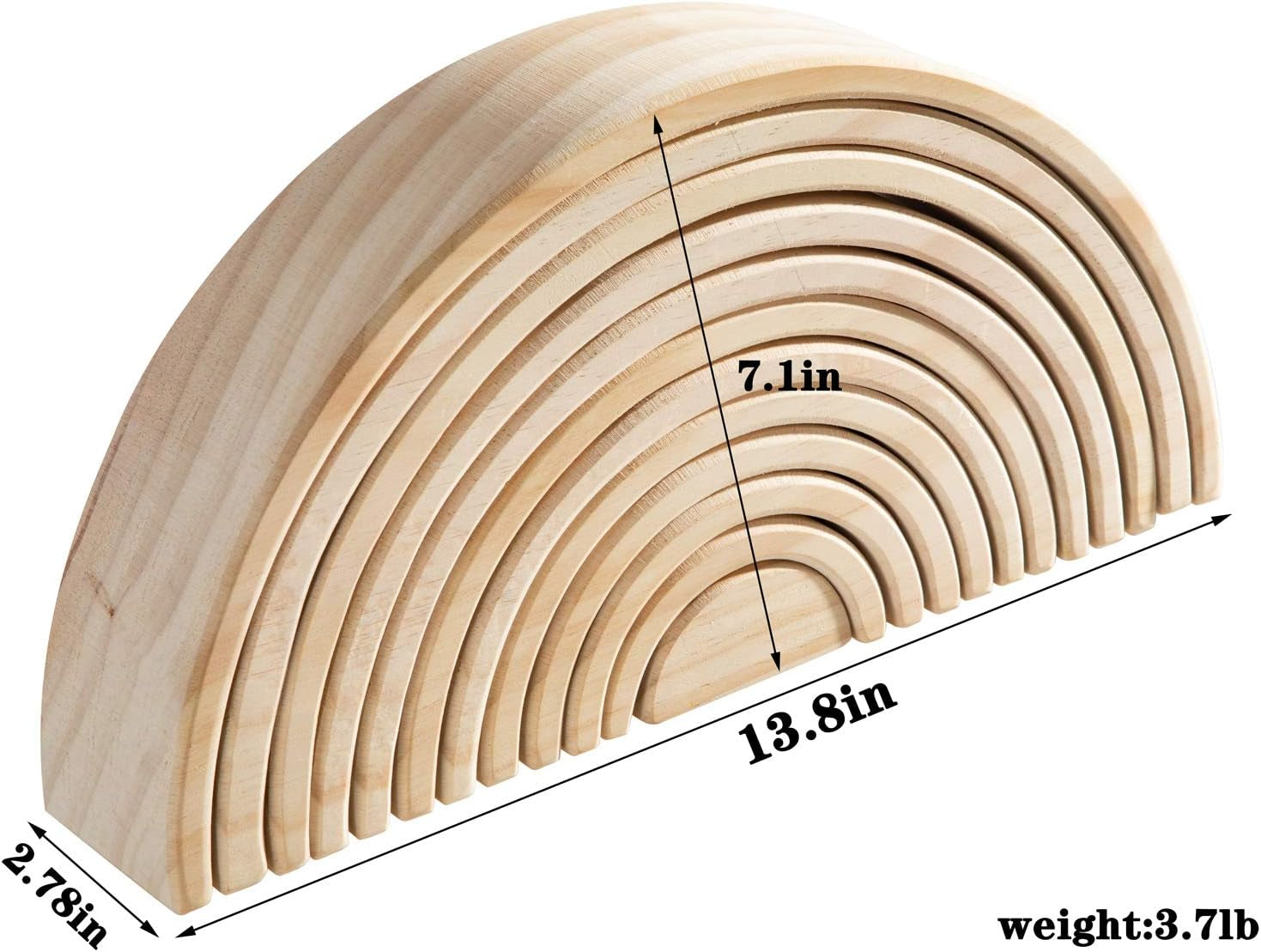 Wooden Rainbow Stacking Toy, 12 Piece Natural Wood Stacker, Extra Large Rainbow Stacking Toy, Nesting Puzzle Building Blocks Educational Toys for Kids Toddlers