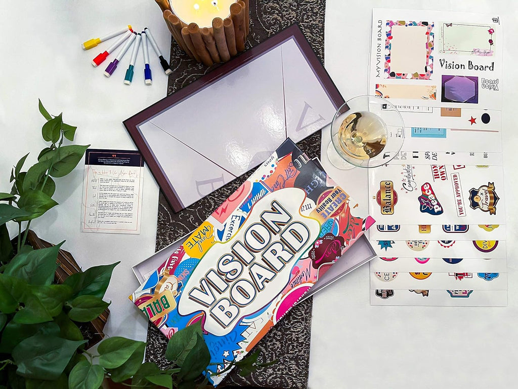 3 in 1 Vision Board: Decorative, Foldable, Dry Erase Vision Board Kit with 200+ Motivational Stickers. 27” X 17” Board to Manifest Your Goals Using Law of Attraction (Zion)