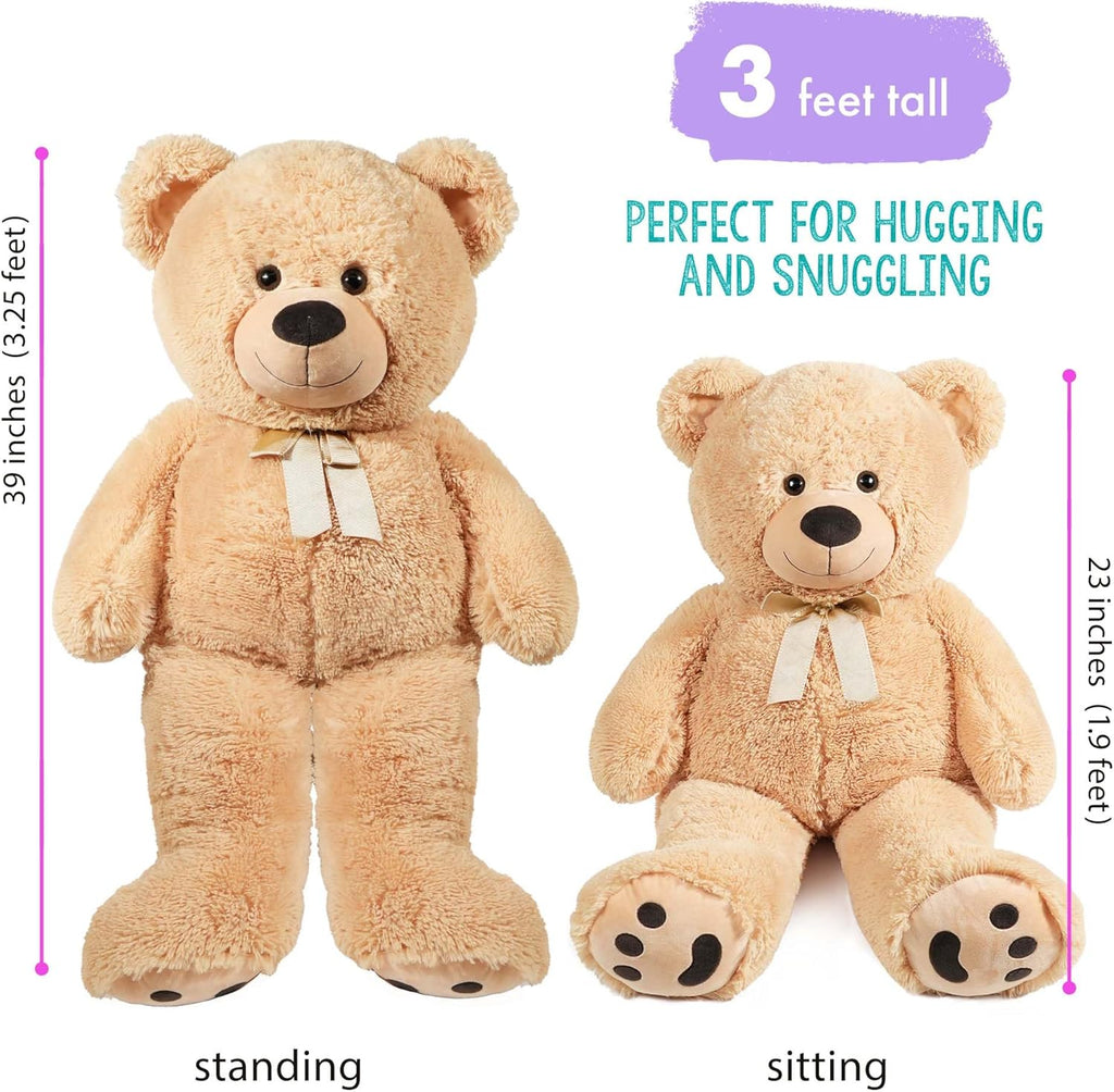 3 Feet Giant Teddy Bear Stuffed Animal, 39 Inch Large Bear Plush Toy with Footprints for Birthday, Anniversary, for Her, Women, Girlfriend, Wife