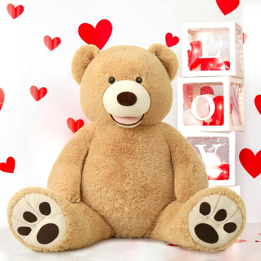 51 Inch Smile Giant Teddy Bear, Large Stuffed Bears with Big Footprints, Big Stuffed Animals Cuddly Plush Gifts for Girlfriends, Boyfriend, Brown