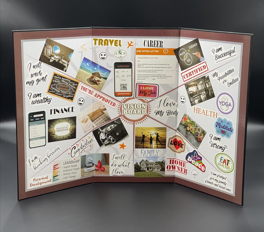 3 in 1 Vision Board: Decorative, Foldable, Dry Erase Vision Board Kit with 200+ Motivational Stickers. 27” X 17” Board to Manifest Your Goals Using Law of Attraction (Zion)